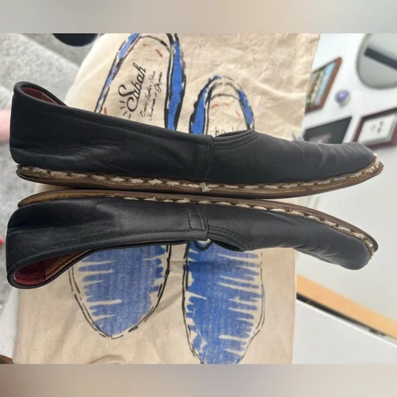 Sabah Black Leather Slip-On Shoes Size 39 - Picture 7 of 8